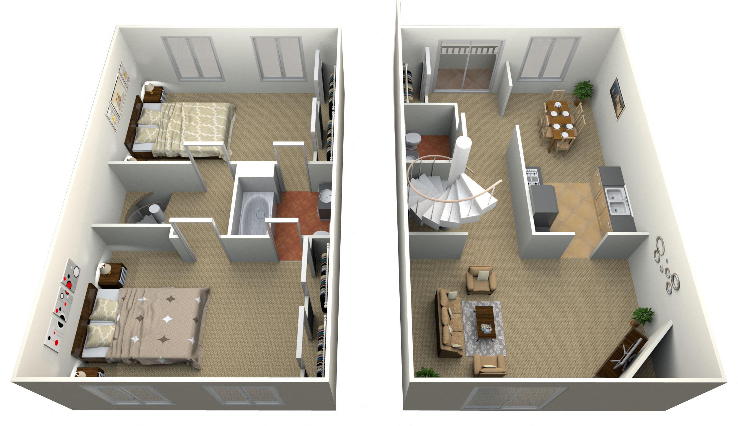 Floor plan for 2 beds, 1.5 baths, 1250 sqft